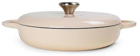 Season Cast Iron Shallow Casserole Dish with Lid, Toasted Oat – 30cm / 3.5L – Oven-Safe Cast Iron Pot for Casseroles, Stews, Bread Making and One-Pot Meals - Designed for Gentle, Even Cooking