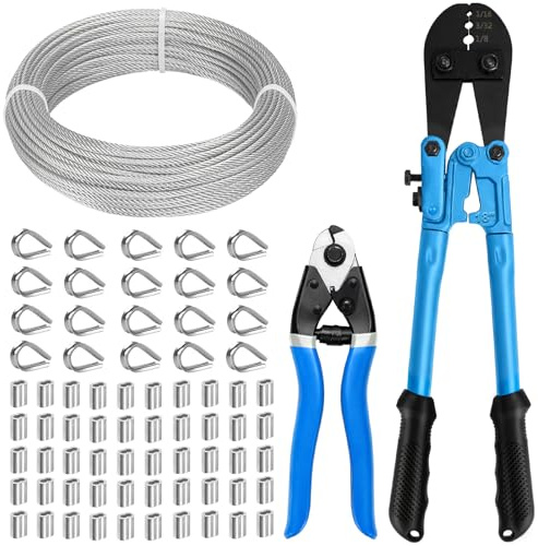 3mm Wire Rope Kit, 30m Stainless Steel Cable, Crimping Tool & Cable Cutter | 7 x 7 Strand Metal Cable for Garden DIY, Fencing, Clotheslines, String Lights