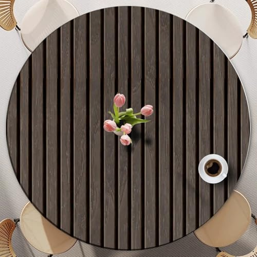 Odot Tischdecke Abwaschbar Rund mit Gummizug, Grau Tischdecke Rund 60-140cm Abwischbar Wasserdicht Gartentischdecke für Draußen Spanntischdecke für Garten Versammlung (Braun,140cm)