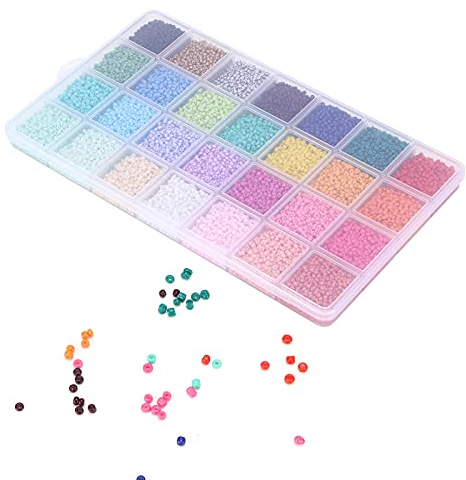 Haofy Lot de 14 000 Superbes Perles de Rocaille en Verre de 2 Mm pour la Fabrication de Bijoux, Accessoires pour les Amateurs D'artisanat, 28 Couleurs, Cadeau pour les Amis et la Famille