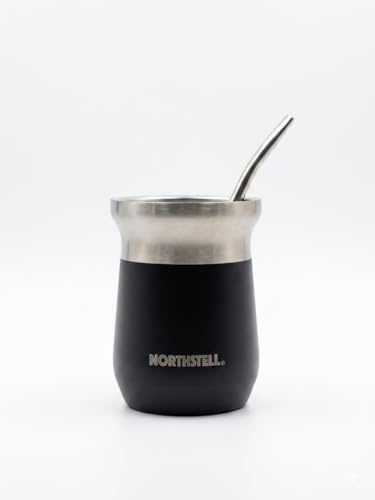 Northsteel Mate Argentino con Bombilla Incluida – Vaso Mate Moderno de Acero | Diseño Elegante y Portátil | Ideal para Mate Tradicional en Casa o Fuera (negro)