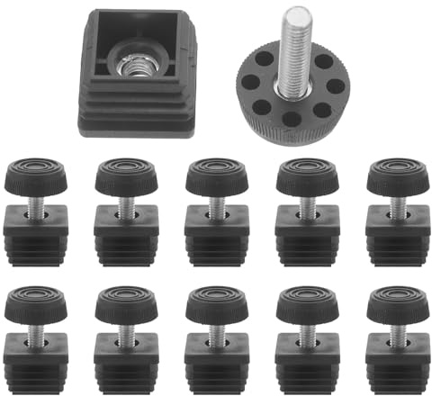 HAPINARY 12 Pieds de Nivellement Réglables en Métal M8x30 pour Meubles, Insert Tubulaire Carré 30x30, Protection du Sol et Résistance à l'usure, pour Bureau et Maison, Lot de 12 Sets