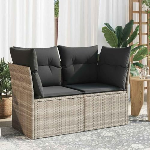 YuuSsea Gartensofa 2-Sitzer aus Poly Rattan mit Kissen, hellgrau, wetterfestes Lounge Möbel für Balkon Terrasse, modulare Sitzgruppe mit Stauraum und abnehmbarem Bezug, bequemes Outdoor Ecksofa