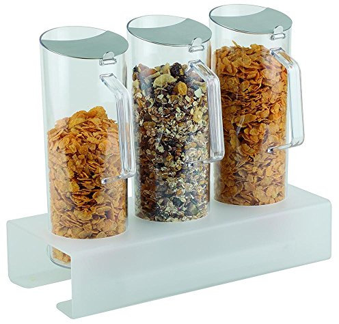 APS 11974 Cereal Bar 7 Pcs. Set von Acryl-mattierten Gleitschutz Ständern, 38 x 17 x 32.5 cm 3x1.5 ltr., 3 Karaffen mit Scharnierdeckel aus Edelstahl und 3 luftdichten Deckeln