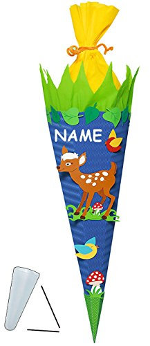 alles-meine.de GmbH BASTELSET Schultüte - REH Glückspilz Tiere - 85 cm - incl. Namen - mit/ohne Kunststoff Spitze - Zuckertüte zum selber Basteln - 6 eckig Mädchen Jungen P..