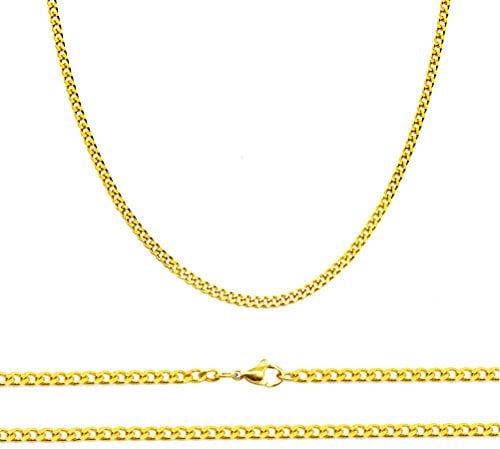 Aplstar Solid Gold Curb Chain Necklace 2mm thick 18ct Real Gold Plated Size: 16 18 20 22 24 inch/40 46 50 55 60 cm (60 CM)