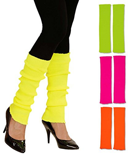 Amakando Beinstulpen neonfarben leuchtende Stulpen 80er gelb krelle Legwarmer schrille Aerobic Stutzen Fitness Outfit Accessoire 80er-Outfit Zubehör