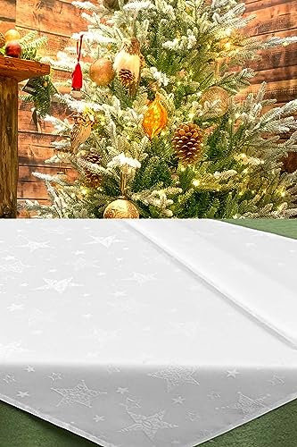 KAMACA Lotus Effekt Tischdecke Magic Stars mit Sternen Motiv - Fleckschutz Flüssigkeiten perlen einfach ab farb- & formstabil stilvoller Glanz für Advent & Weihnachten (Mitteldecke 85x85 cm, Weiß)