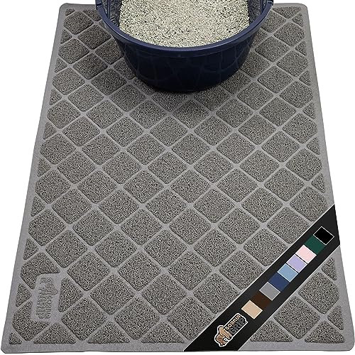 GORILLA GRIP Cat Litter Box Mat, 35x23, Water Resistant, US Designed Kitty Litter Trapping Mats, Easy to Clean, Scatter Control, Less Mess and Clean Floors, Kitten Supplies for Indoor Cats, Gray