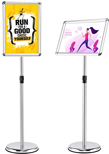 COSTWAY A3/A4 Poster Stand, 360 Degree Rotatable Height Adjustable Floor Sign Holder with Snap-Open Frame & Stable Round Base, Menu Display Notice Stand for Wedding Business Show (Silver, A3)