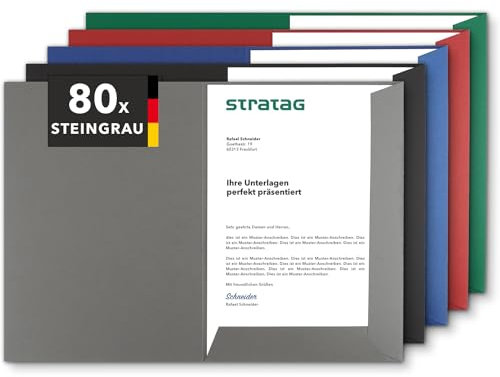 Präsentationsmappe A4 in Steingrau (80 Stück) - sehr stabiler 350 g/m² Naturkarton - direkt vom Hersteller STRATAG - vielseitig einsetzbar für Ihre Angebote, Exposés, Projekte oder Geschäftsberichte
