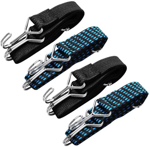 Lot De 4 Tendeur Elastique Plat,Corde avec Crochet,Sangle Elastique Reglable,Tendeur Plat Elastique,Tendeur Universel en Caoutchouc pour Meubles, Diables, Camping, Moto