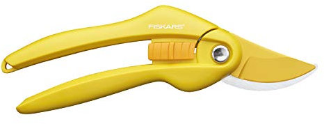 FISKARS Forbici da giardino con lame bypass per rami e ramoscelli freschi, 20 cm, Rivestimento antiaderente, Lame in acciaio al carbonio/Impugnature in plastica, Zafferano, Inspiration, 1027494