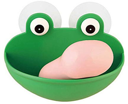 Junhouse Lovely Frog Suction Cup Soap Dish Soap Sponge Holder for Kids Bathing