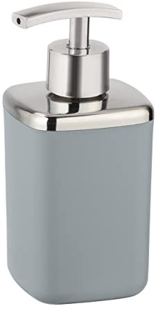 WENKO Seifenspender Barcelona, nachfüllbarer Seifendosierer für die portionierte Abgabe von Flüssigseife oder Lotion, Füllmenge ca. 370 ml, aus Spezialkunststoff, BPA-frei, 7 x 16 x 7 cm, Grau