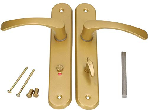 KOTARBAU® Juego de manillas para puerta de baño, Manilla con pestillo, Placa larga, 90 mm, Manillas de aluminio - dorado, 2 Manetas con cierre, Manijas diseño clásico, Kit de montaje, Picaportes