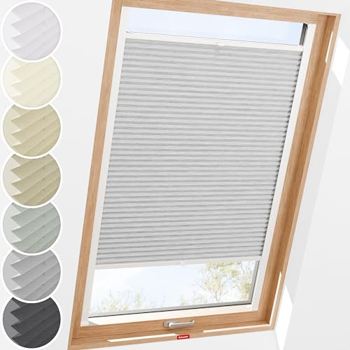 Schuette® Dachfenster Plissee mit Bohren zum Anschrauben ● Dolomite Kollektion: Storm Gray (Grau) ● 120-129 x 120-149cm (Breite x Höhe) ● Suprafix Faltrollo Befestigung ● Bequeme Rollo