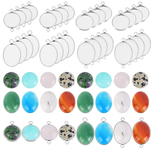 UNICRAFTALE 80 Sets 4 Größen 8/10/12/16mm Flat Round Anhänger Cabochon 304 Edelstahl Anhänger Rohlinge Mit Transparenten Glas Cabochons Anhänger Tabletts Für Die Schmuckherstellung
