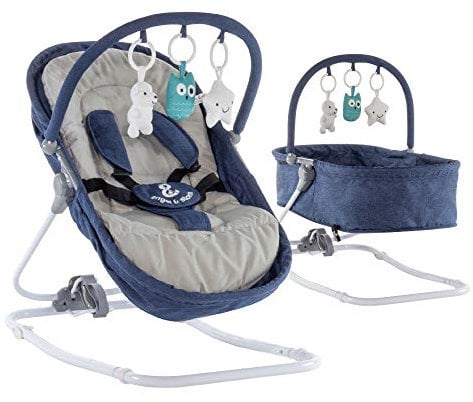 Engel & Storch Babywippe VIGO Baby Schaukelstuhl Babywiege mit abnehmbarem Bezug und Spielebogen - in Blau + Grau