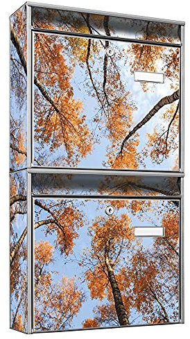 banjado® Briefkastenanlage 2 Fach 36x64x10cm mit Motiv/Briefkasten groß mit Namensschild/Postkasten A4 Einwurf inkl. Montagematerial & je 2 Schlüsseln/Briefkasten ohne Zeitungsfach