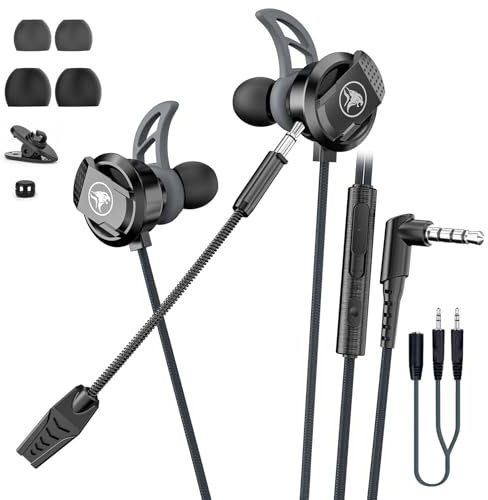 BlueFire In-Ear Kopfhörer mit abnehmbares Mikrofon, Geräuschreduzierung, Lautstärkeregler, In-Ear Gaming Kopfhörer für PS4, Xbox, PC, Laptop (Schwarz)