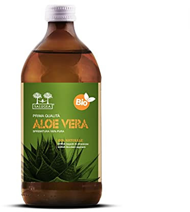 SUCCO DI ALOE VERA Bio Salugea - 100% Puro E Biologico - Integratore Detox, Antiossidante e Depurante - Digestione e Difese Immunitarie - Flacone in Vetro Scuro Farmaceutico - 500 ml