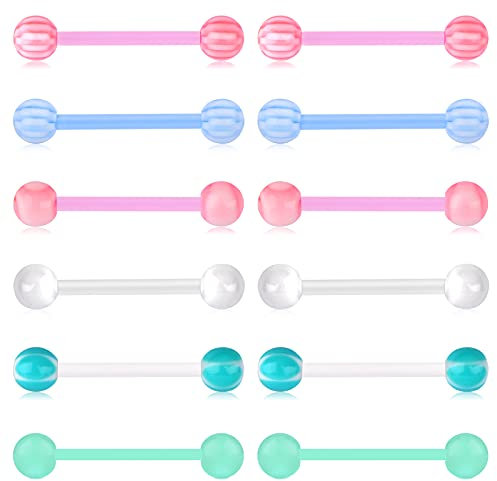 Funseedrr 6 Paar Zungenpiercing Barbell Set Bioflex Kunststoff Leuchten im Dunkeln 12/14/16/18mm Piercing Zunge