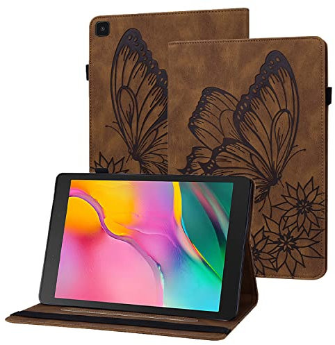 Rostsant Coque Samsung Tab A8 2019= Papillon en Relief Etui en Cuir PU Portefeuille Porte-Stylo Tablette Housse de Protection pour Samsung Galaxy Tab A8 2019 8.0 Pouces SM-T290/SM-T295 - Brun