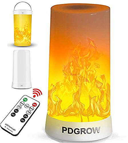 PDGROW LED Flamme Lampe mit Fernbedinung, USB Wiederaufladbare Flammeneffekt Nachtlicht Wasserdicht Flammen Lampe für Weihnachten, Halloween, Party, Innen/Außenbereich