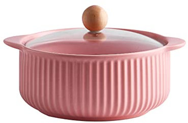 通用 JLWM Cuenco para Sopa con Asa Doble Cerámico Cuenco de fideos instantáneos Olla de sopa Cubierta de vidrio Estilo japones Vajilla Grande (1000ML-con tapa, Rosa)