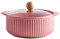JLWM Cuenco para Sopa con Asa Doble Cerámico Cuenco de fideos instantáneos Olla de sopa Cubierta de vidrio Estilo japones Vajilla Grande (1000ML-con tapa, Rosa)
