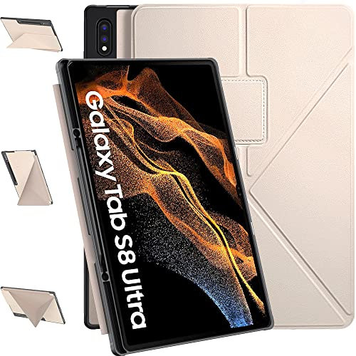 Case for Samsung Galaxy Tab S8 Ultra 14.6 Version 2022 (Model SM-X900/X906) with Pen Holder, stain-resistant fabric, with both horizontal and vertical corners (Rose Gold)