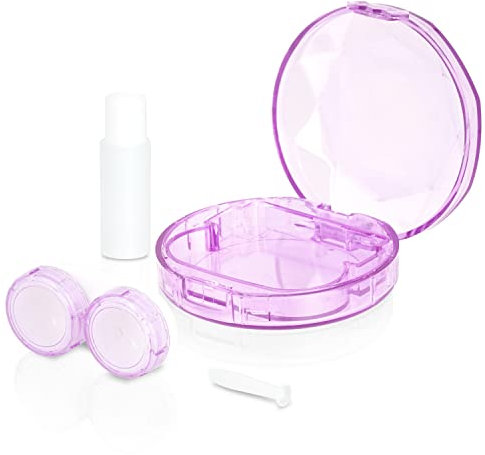 JB White 4-in-1 Kontaktlinsen Reise und Freizeit Set für harte, formstabile Linsen, Zubehör Etui mit Kontaktlinsenbehälter (L+R), Linsensauger und Flüssigkeit Behältnis, Travel Kit, Violett