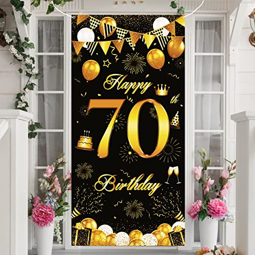70. Geburtstag Dekoration Mann, Schwarz Gold 70. Geburtstag Party Tür Banner, 70 Jahr Geburtstag Foto Hintergrund Poster Deko für Männer Frau Geburtstagsfeier Tür Wand Dekoration, 72,8 × 35,4 Zoll