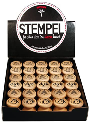 Rayher Display Stempel Weihnachten, 6 Stempelmotive, pro Motiv 5 Stempel, gesamt 30 Stück, rund, 3 cm ø, Holzstempel mit Griff, Rundstempel, Butterer Stempel, 29137000