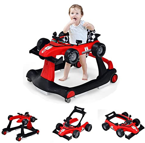 GOPLUS Trotteur Bébé Garçon Fille Évolutif 4 en 1 avec 3 Hauteur Réglable, Pliable avec Musique et Lumière, Charge 12KG, pour 6-18 Mois (Rouge)
