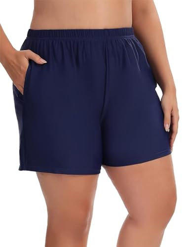 Aderea Damen-Badehose, Übergröße, Badehose mit Taschen, Marineblau, 4x