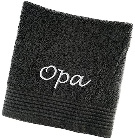 Schnoschi Handtuch mit Namen oder Wunschtext Bestickt, personalisiertes Duschtuch, individuelles Badetuch, Saunatuch oder Gästehandtuch mit Initialen, 100% Baumwolle, 50 x 100 cm dunkelgrau