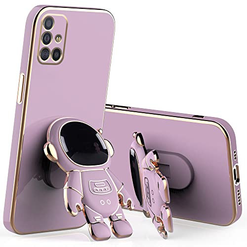 Wousunly für Samsung A71 Hülle Silikon Stoßfeste TPU | Handyhülle Samsung Galaxy A71 mit Ständer Astronaut 3D Case | Schutzhülle für Samsung A71 Galvanisierte Karikatur Dünn Kratzfest (Viola)