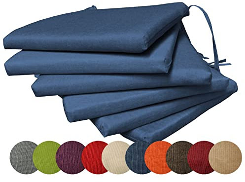 chilly pilley 6X Gartenkissen Stuhlkissen Set Gartenstühle Stuhlauflage Sitzkissen Sitzpolster Auflage Gartensitzkissen Garten Kissen (6er Set, Blau)