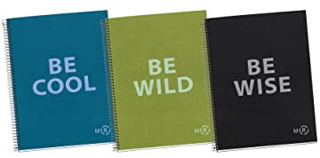 Miquelrius - Pack 3 Notizbücher A4 Be Eco, 80 Blatt 90 g/m², 5 x 5 mm Raster, 1 Farbstreifen, 4 Löcher, Recycelter Einband