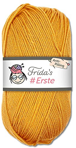 Frida's #Erste Wolle 100g Anti-Pilling (58 - Goldgelb) fusselfreie Strick- & Häkelwolle