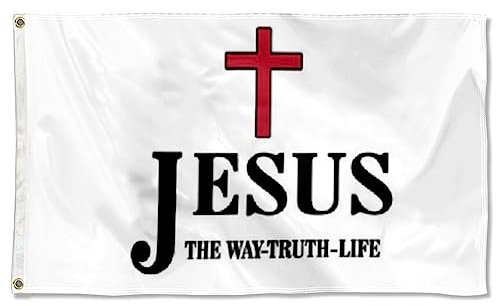 Fyon Flagge mit Jesus Christus, dem echten Ding, der Weg, die Wahrheit, das Leben, UV-beständig, doppelseitig und doppelt genäht, 150D-Polyester, 90 x 150 cm, Weiß