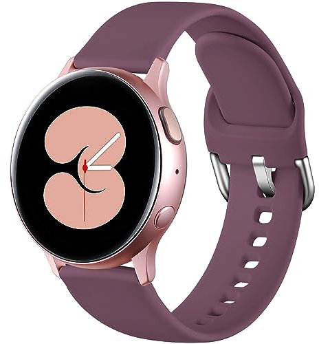 Dirrelo Sport Bracelet Compatible avec Samsung Galaxy Watch Active/Active 2 40mm/44mm, Silicone Remplacement pour Galaxy Watch 3 41mm/Galaxy Watch 42mm/Garmin 20mm pour Femmes Hommes,Violet Fumé,S