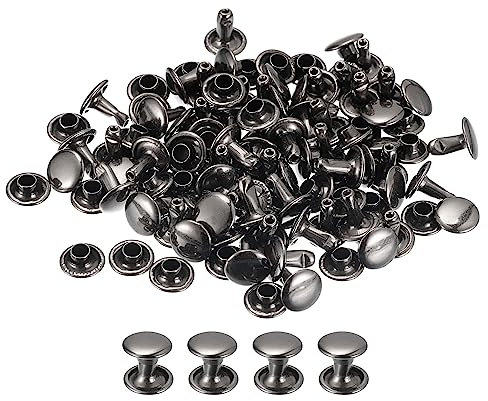 sourcing map 100 Ensembles Cuir Rivets, 8mm Double Casquette Rivets 8mm Hauteur Métal Clous Rivet pour Cuir Artisanat Réparation DIY Porte-monnaie Ceintures Sacs Chaussures Gun-Black