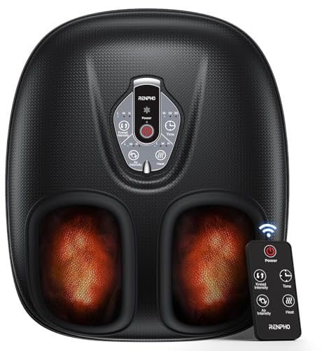 RENPHO Portable Masseur de pieds avec chaleur pour fasciite lantaire, Pétrissage Shiatsu, Compression, Masseur de pieds électrique à 3 intensités, Cadeaux pour hommes femmes