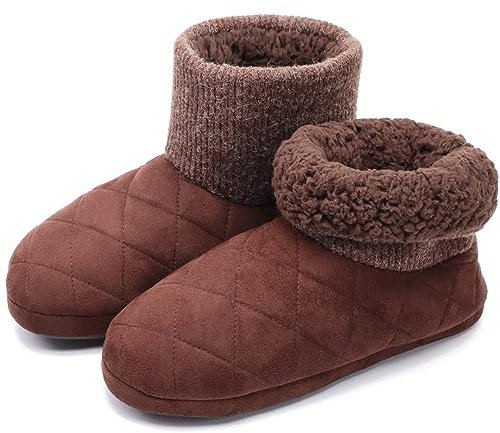 COFACE Hüttenschuhe Herren Lammfell Hausschuhe Warme Plüsch Gefütterte Hausstiefel Flauschig Männer Haussocken Filz Pantoffeln 44