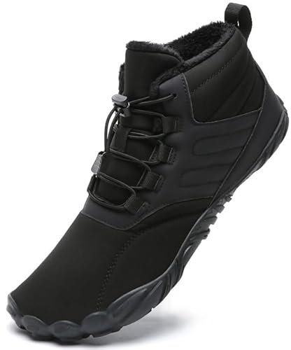 Mabove Barfußschuhe Winterstiefel Herren Damen Traillaufschuhe Warm Gefüttert Winterschuhe Schneestiefel (Schwarz,39 EU)