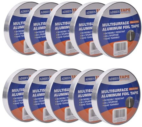 ADHES 10 Rollen Aluminium Folienband hitzebeständiges klebeband metallklebeband silber, Hält 80 °C bis 100 °C stand, 0.78inch x 55yard (20mm x 50m)