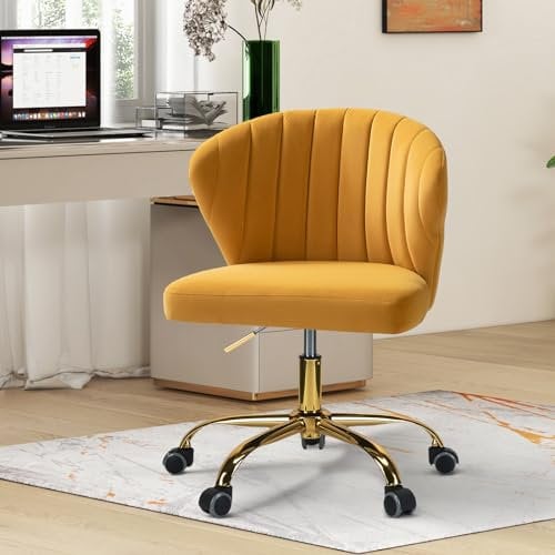 HULALA HOME Bürostuhl, Computerstuhl, Schminktischstuhl, moderner Schreibtischstuhl mit drehbaren Rädern, drehbar, höhenverstellbar, geeignet für Wohnzimmer, Schlafzimmer, Gelb
